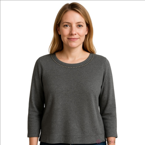 Rafaella Gray Cotton Shirt with Studs Women's Medium